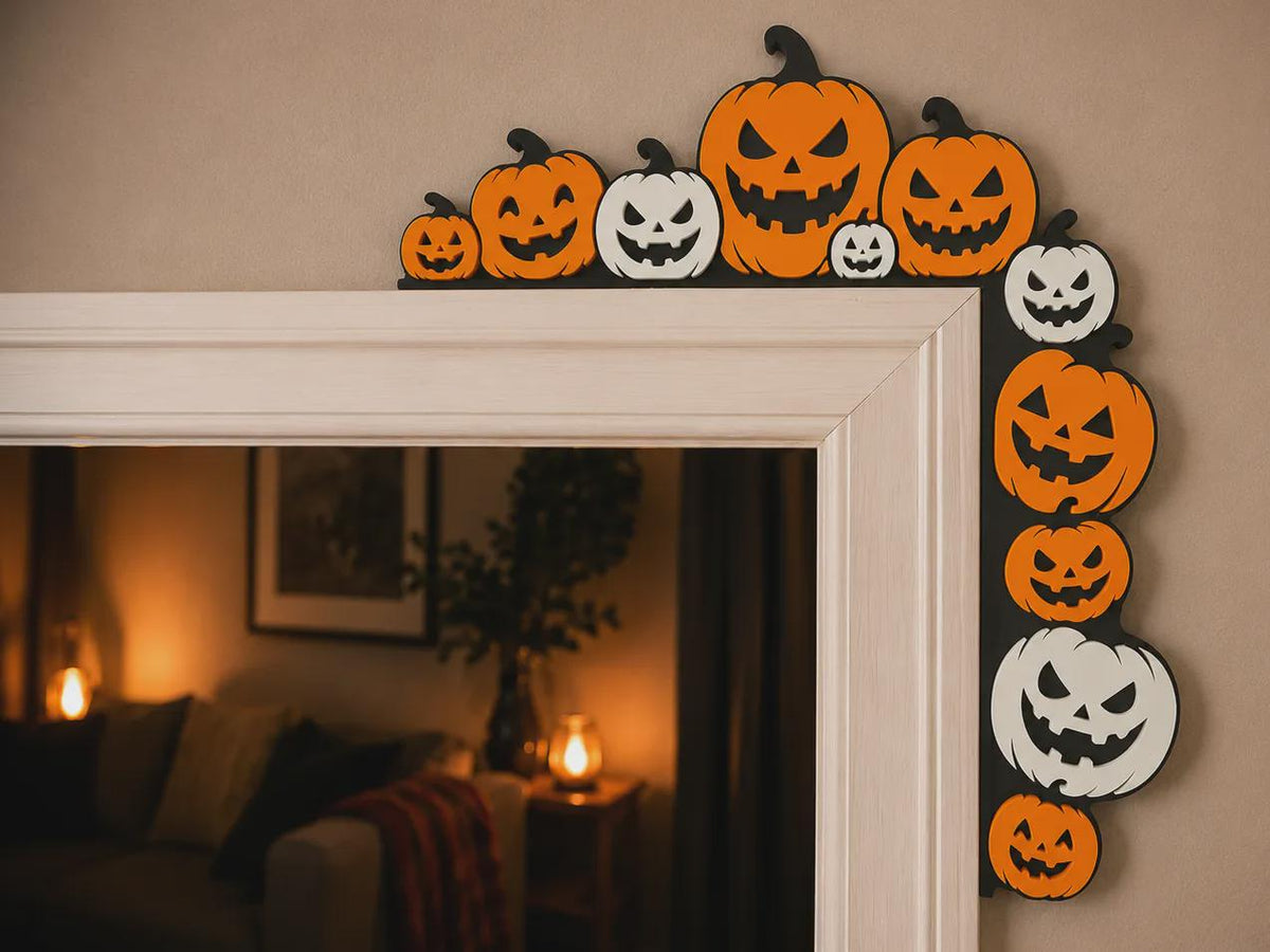 Jack O’ Lantern Door Corner Decor – Halloween Pumpkin Door Frame Topper & Spooky Home Decoration